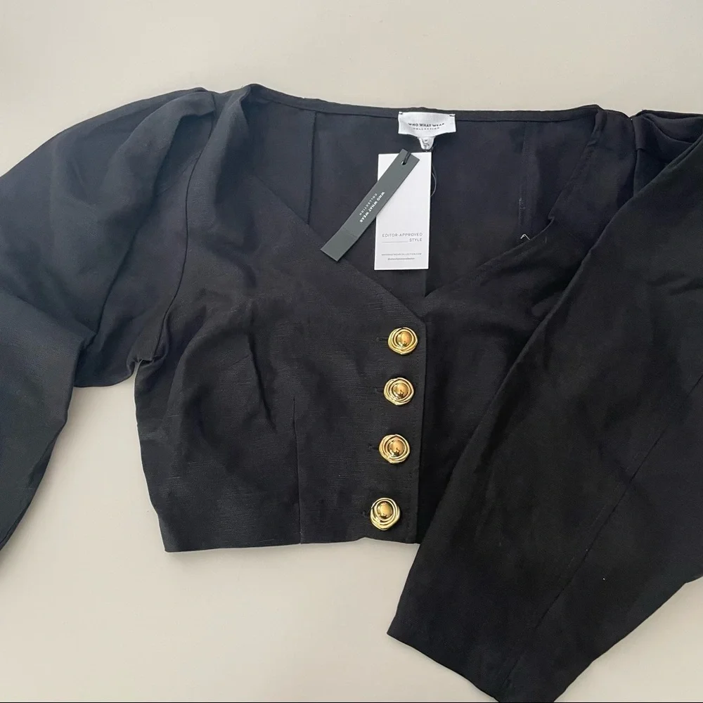 Who What Wear Brynn Washed Canvas Top With Statement Buttons - Picture 2 of 5